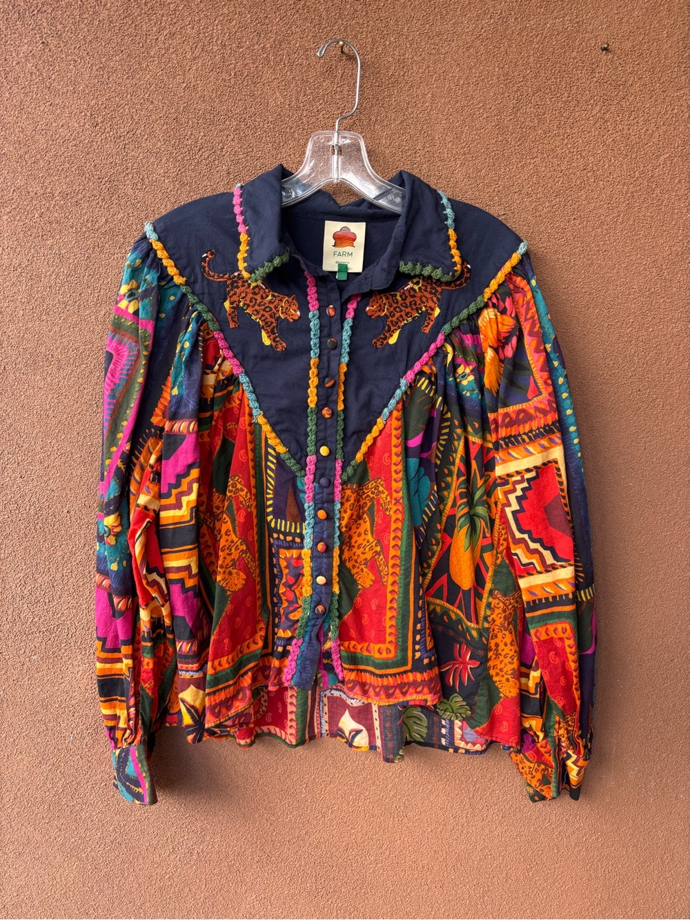 Farm Rio Multicolor Embroidered Button-Up Shirt size M